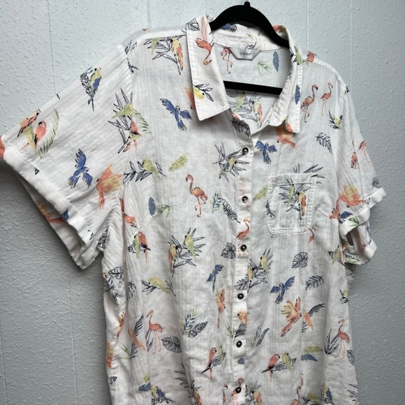 CJ Banks Bird Print Gauzy Button Shirt Womens 3X Novelty Beach Coastal Nautical - Picture 5 of 11